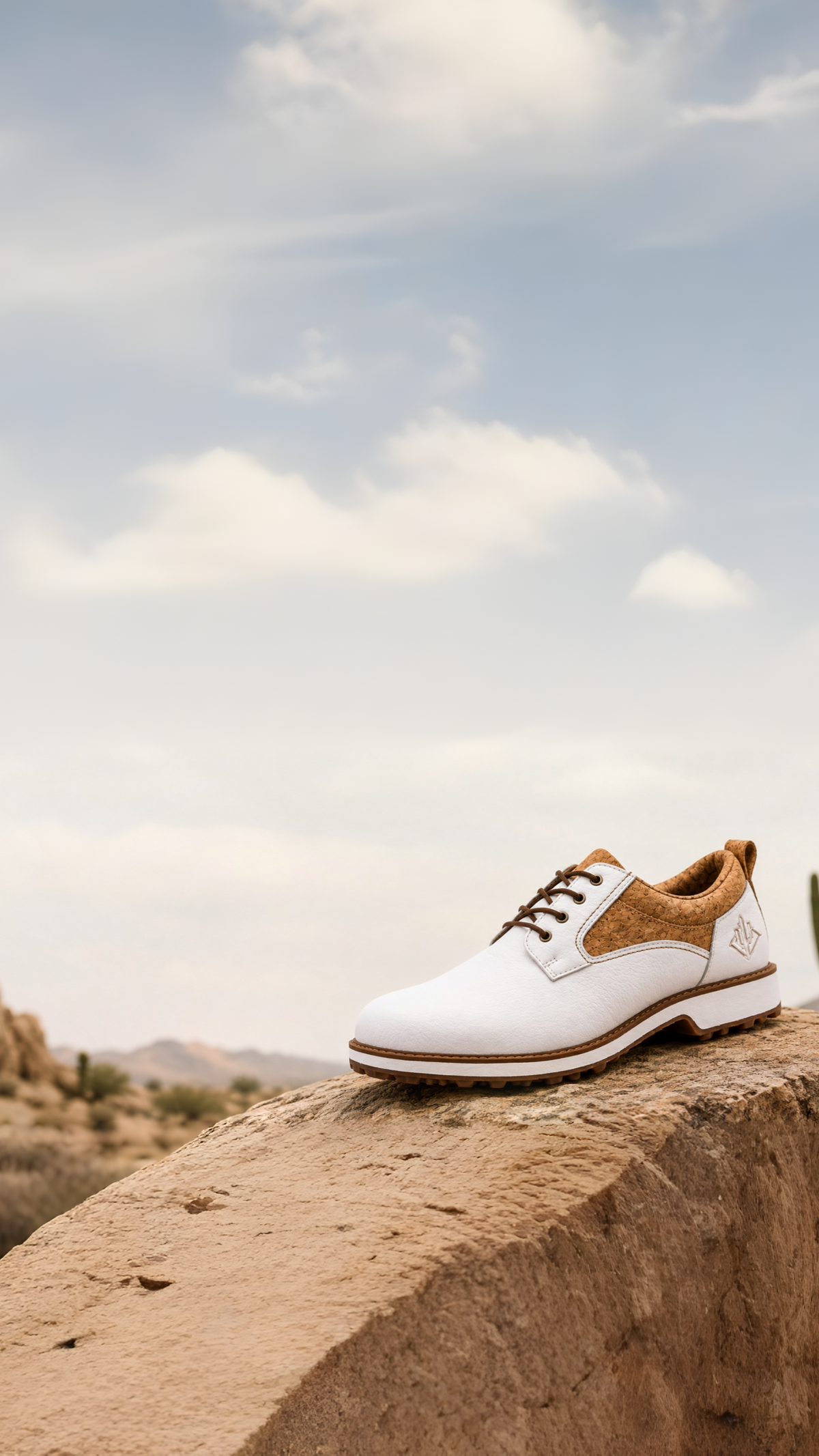 White Cactus Leather Spikeless Golf Shoes with Cork Insoles