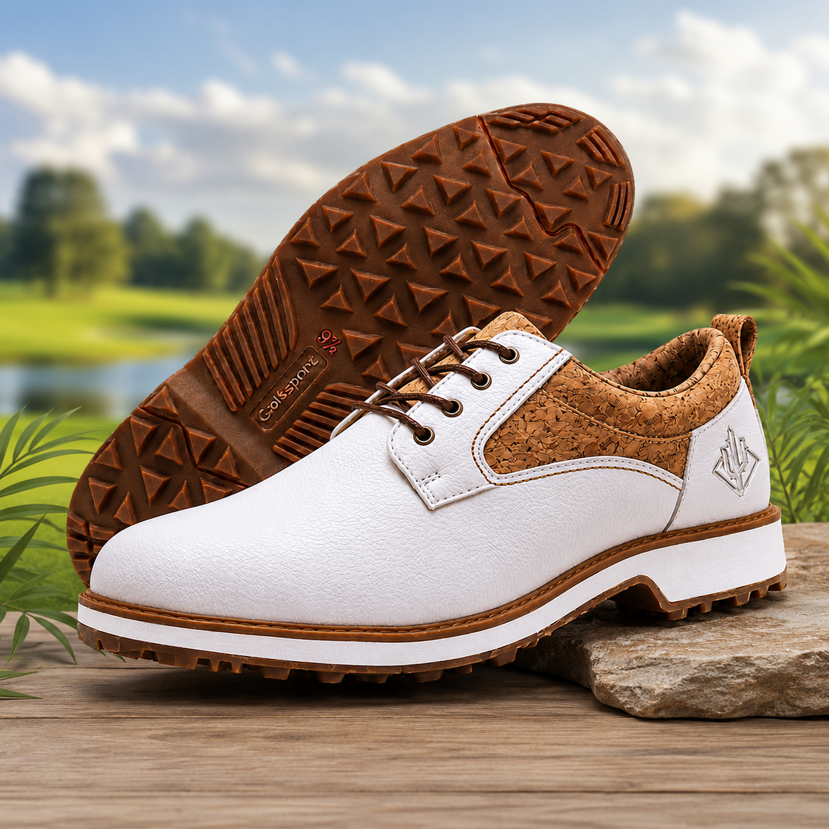 White Cactus Leather Spikeless Golf Shoes with Cork Insoles